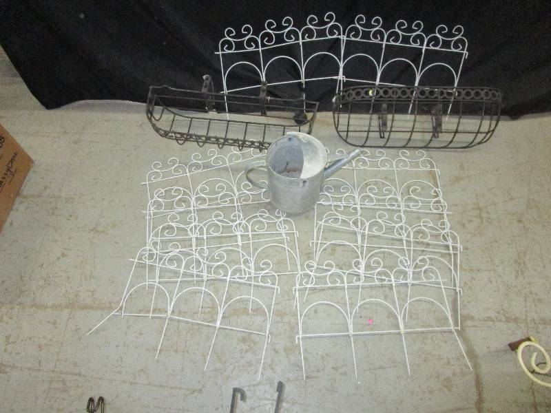lot 133 image: White Fencing, Deck or Fence Planters and  Watering Can