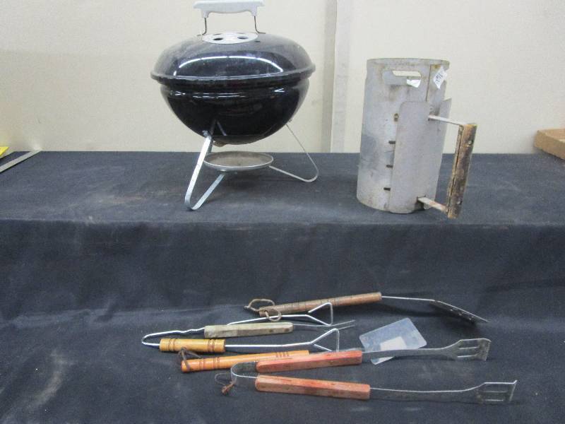lot 149 image: Webber Charcoal Grill, Charcoal Starter and Vrious Grilling Utinsils