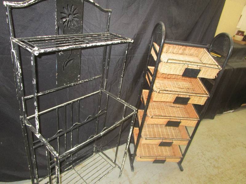 lot 152 image: Bakers Wine Rack and Metal Stand with Organizing Baskets Need Some TLC