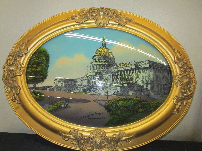 lot 161 image: Antique Oval Frame with Picture Of Washington State Capital