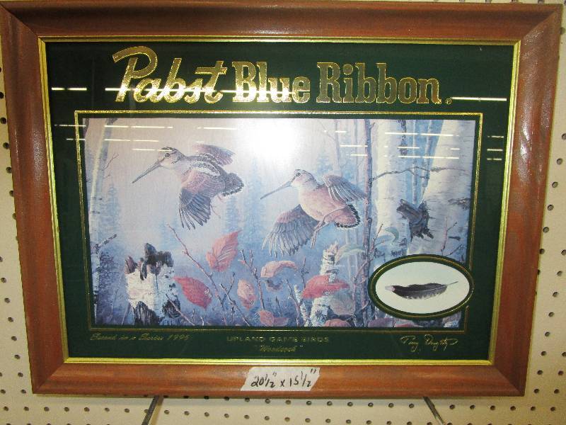 lot 241 image: Pabst Blue Ribbon Mirror, Upland Game Birds 1st In series 1996 Wood Cock Signed by Terry Doughty