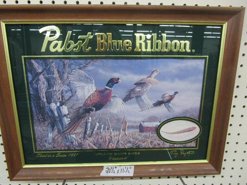 lot 242 image: Pabst Blue Ribbon Mirror, Upland Game Birds 3rd In series 1997 Pheasant Signed by Terry Doughty