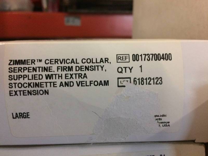 lot 28 image: Lot OF 4 New In Box Zimmer Cervical Collar, Serpentine, Firm Density, Supplies with Extra Stockinette & Velfoam Extension (Large)