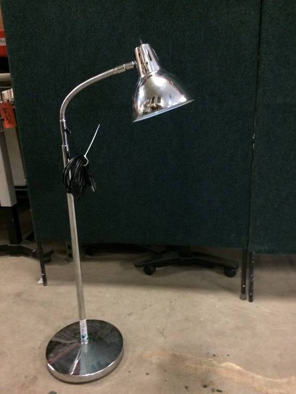 lot 56 image: PSS Select Cool Chrome Adjustable Goose Neck Floor Lamp Exam Light - Excellent Working Condition