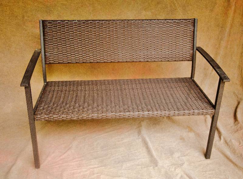 lot 1 image: Outdoor Brown Woven Wicker Style Patio Bench Seating