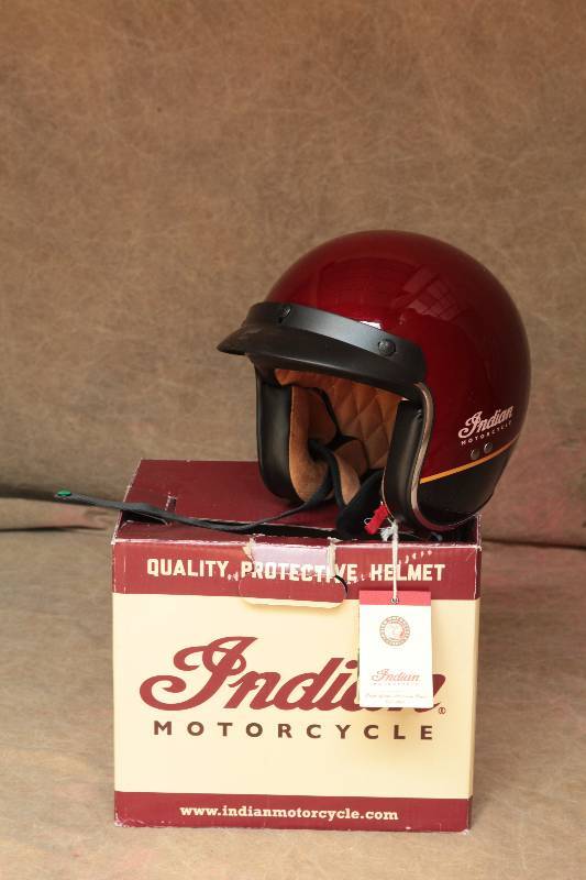 lot 23 image: NEW IN BOX WITH TAGS&nbspMetallic Ruby&nbspRed HOT Unisex Retro Open Face&nbspMotorcycle&nbspHelmet Indian Size Small Bike Gear DOT Approved