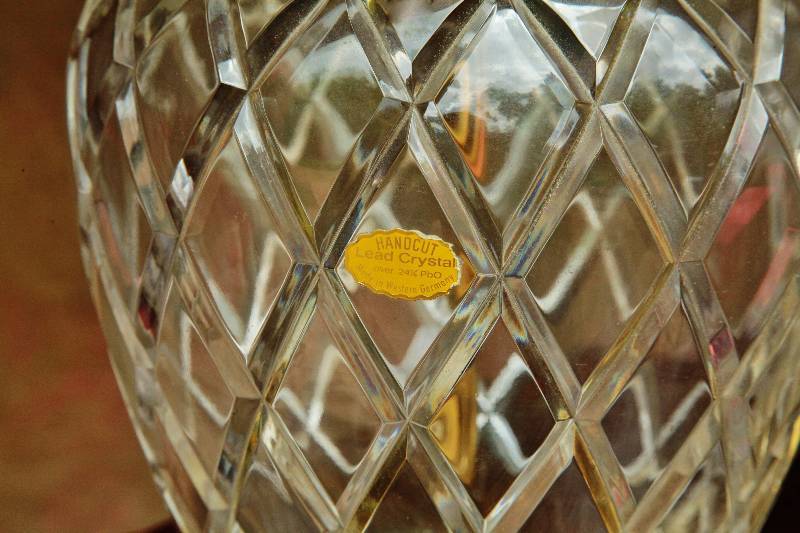 lot 44 image: Magnificent Pair Hollywood Regency Imported Large Hand Cut Diamond Pattern Over 24%PbO&nbspLead Crystal&nbspLamps Made In Western Germany - Foil Label Intact On One Of the Lamps - Excellent Condition