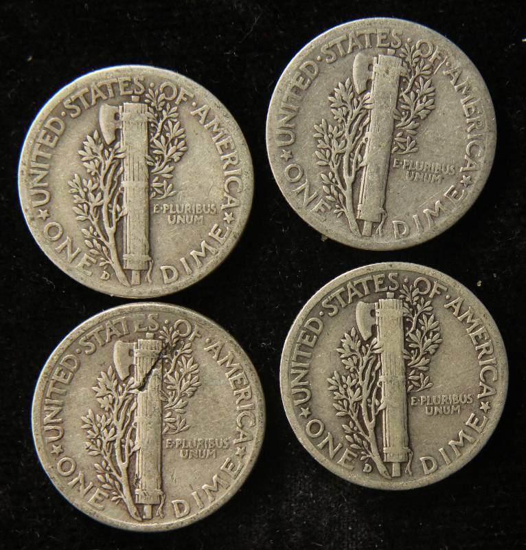GROUP OF 4 MIXED DATE MERCURY DIMES