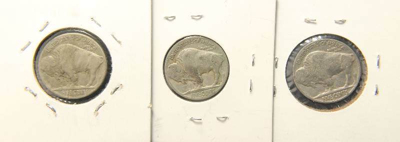GROUP OF 3 BUFFALO NICKELS (includes better date 23-S)