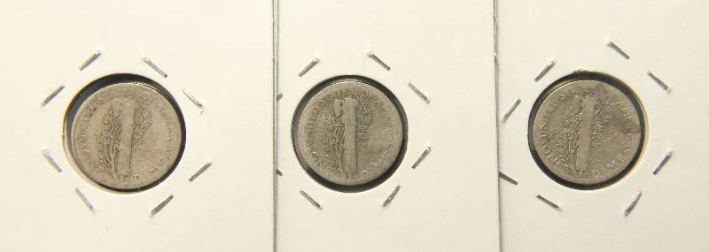 GROUP OF 3 SILVER MERCURY DIMES