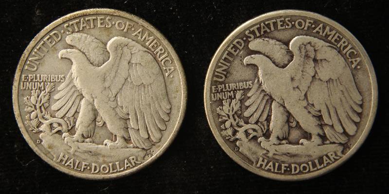 2 WALKING LIBERTY HALF DOLLARS 1941-D & 1944-D F-VF