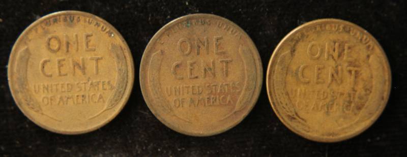 GROUP OF 3 US WHEAT CENTS 1929 P-D-S