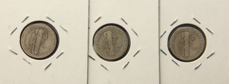 3 MERCURY DIMES 1919, 1924 & 1935