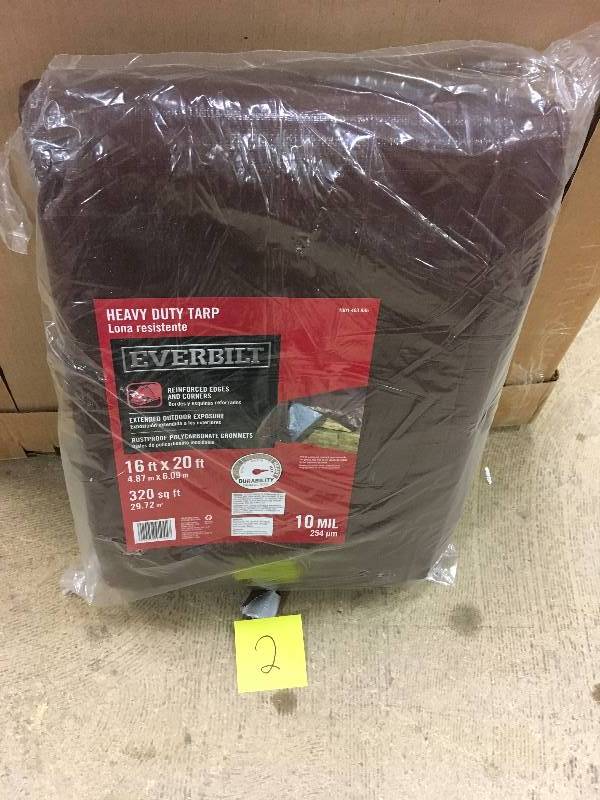 lot 2 image: Everbilt 16 ft. x 20 ft. Silver Brown Heavy Duty Tarp not used