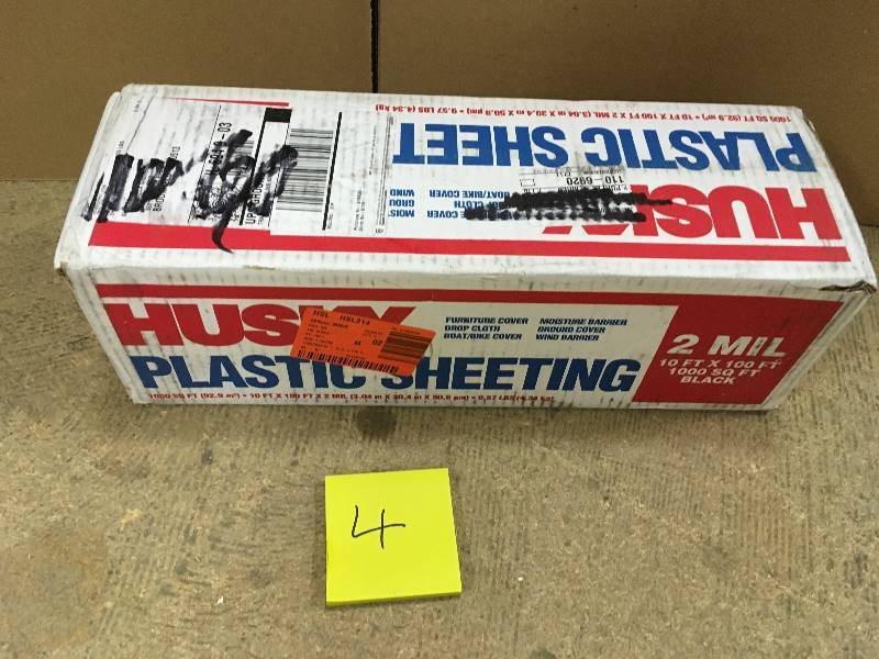 lot 4 image: HUSKY 10 ft. x 100 ft. Black 2 mil Plastic Sheeting new