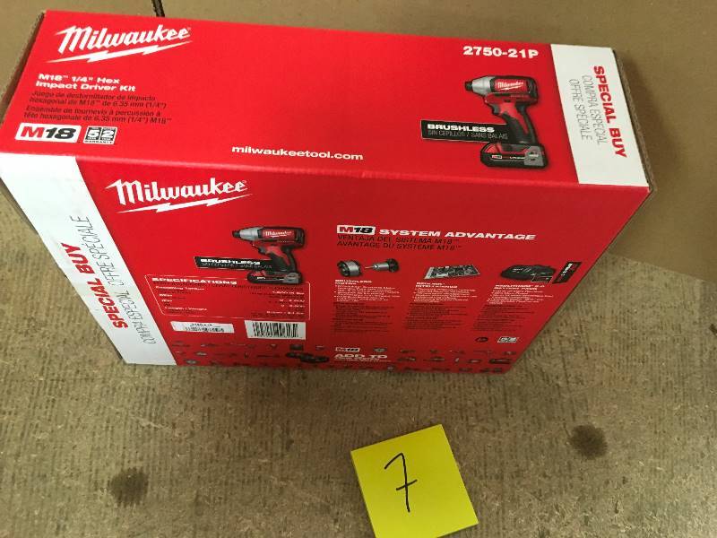 lot 7 image: Milwaukee M18 18-Volt Lithium-Ion Brushless Cordless 14 in. Cordless Impact Driver Kit (Tool-Only) New Special Buy