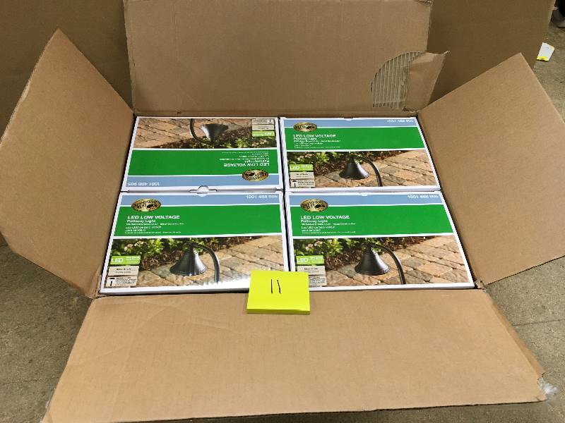 lot 11 image: Hampton Bay Low-Voltage 10-Watt Equivalent Oil-Rubbed Bronze Outdoor Integrated LED Landscape Path Light with Metal Shade Box of 4 Pack New