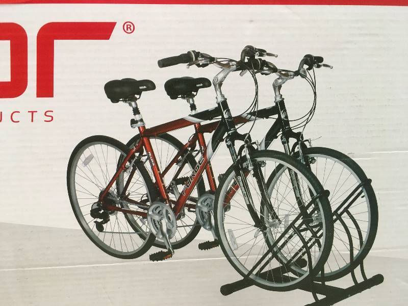 lot 89 image: RACOR 2-Bike Storage Floor Stand Not Used