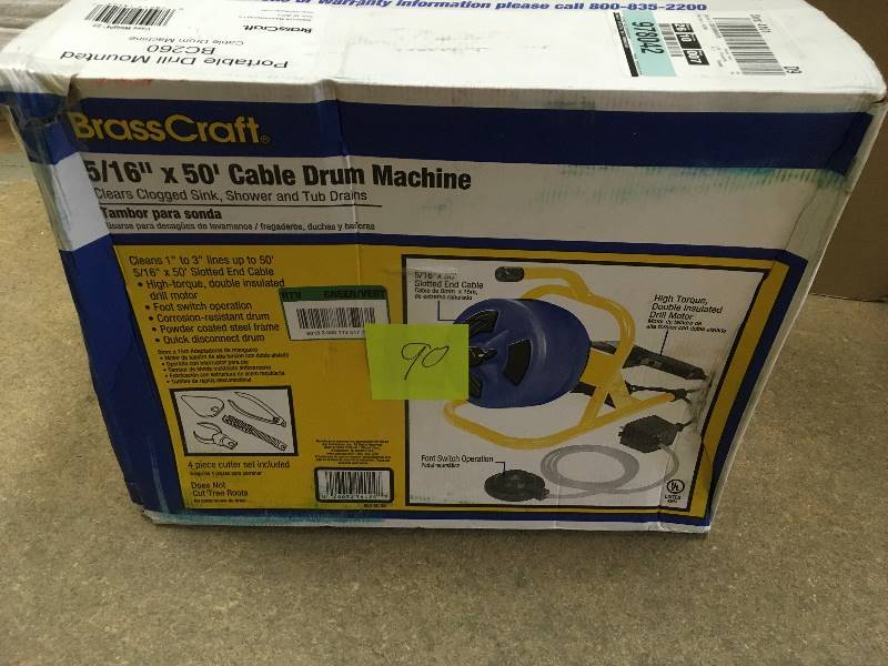 lot 90 image: Brass Craft 516 in. x 50 ft. Cable Drum Machine Not Used