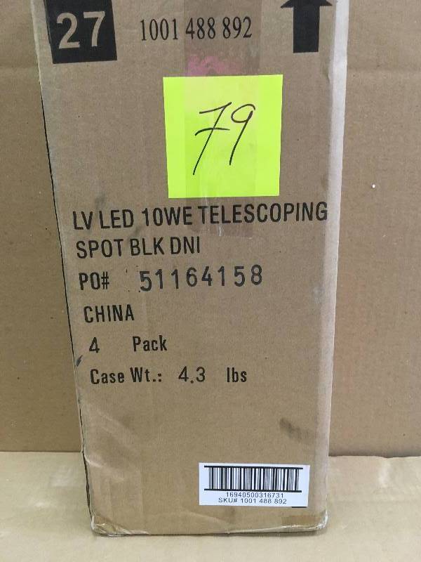lot 79 image: Hampton Bay Low-Voltage 10-Watt Equivalent Black Outdoor Integrated LED Landscape Telescoping Spot Light Box of 4 Pack Not Used