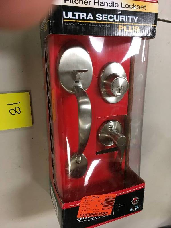 lot 18 image: Lexington Satin Nickle Door Handleset and Single Cylinder Deadbolt New