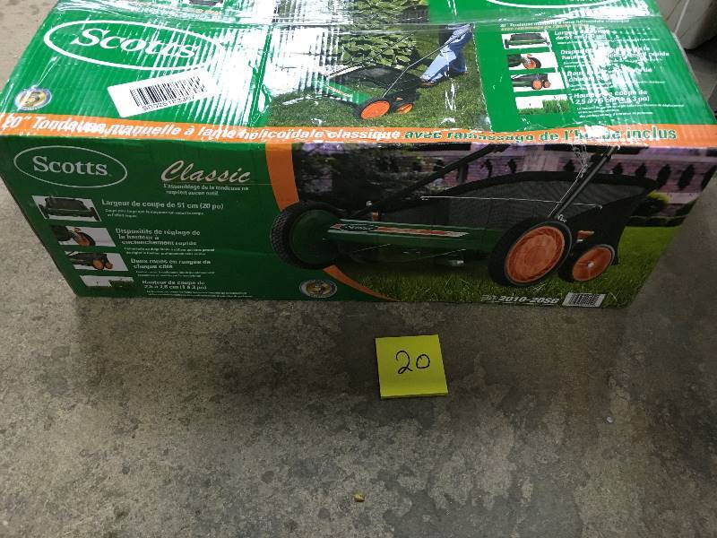 lot 20 image: Scotts 20 in. Manual Walk Behind Reel Mower with Grass Catcher Open Box Not Used