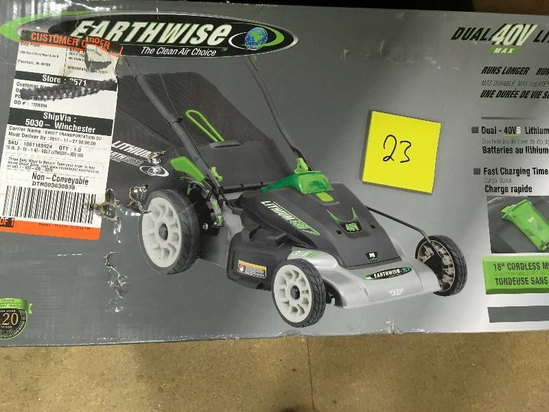lot 23 image: Earthwise 18 in. 3-in-1 40-Volt Lithium-Ion Cordless Battery Walk Behind Electric Push Mower - Two BatteriesCharger Included New