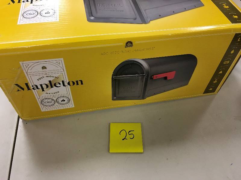 lot 25 image: Architectural Mailboxes Mapleton Post Mount Mailbox Graphite with Red Flag New