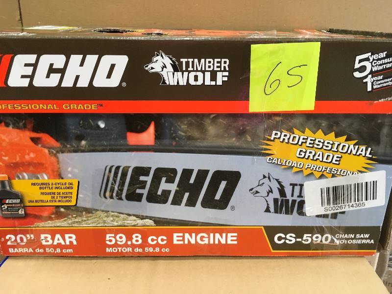 lot 65 image: ECHO 20 in. 59.8cc Gas Chainsaw like new conditions