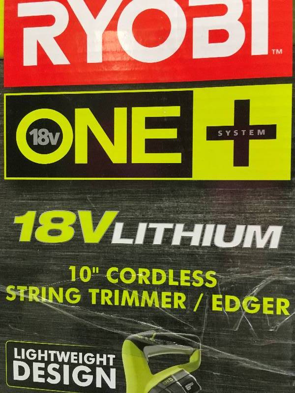 lot 48 image: RYOBI ONE 18-Volt Lithium-Ion Electric Cordless String Trimmer and Edger - 1.3 Ah Battery and Charger Included USED