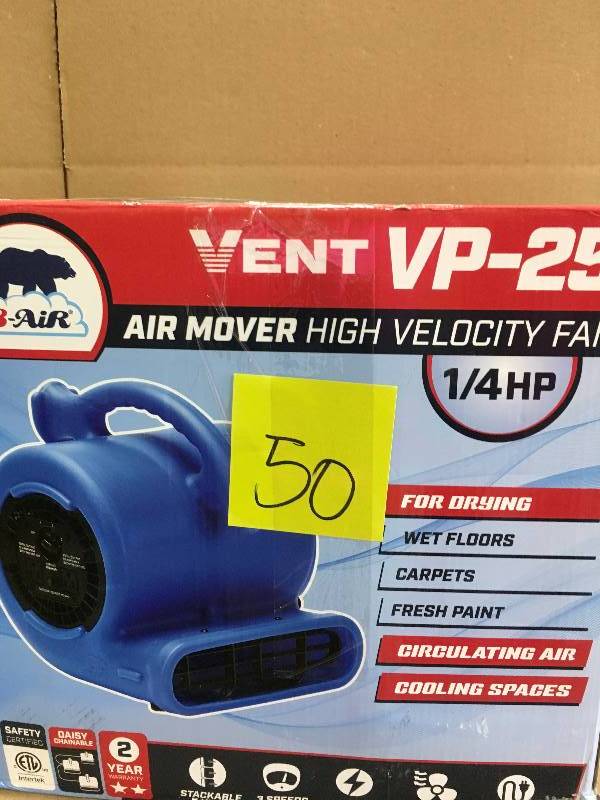 lot 50 image: B- Air 14 HP Air Mover for Water Damage Restoration Carpet Dryer Floor Blower Fan Home and Plumbing Use, Blue Open Box New