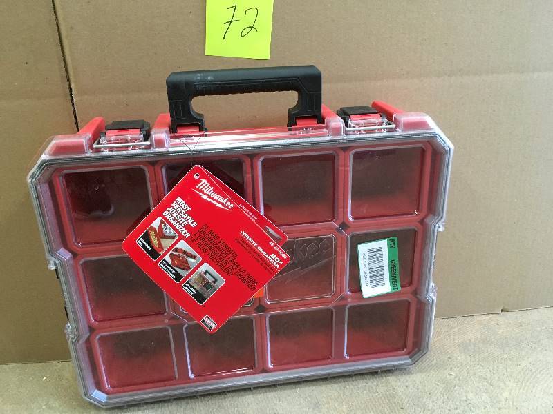 lot 72 image: Milwaukee 10-Compartment Red Deep Pro Small Parts Organizer Not Used