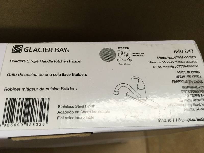 lot 18 image: Glacier bay Builders Single-Handle Standard Kitchen Faucet in Stainless Steel in good condition
