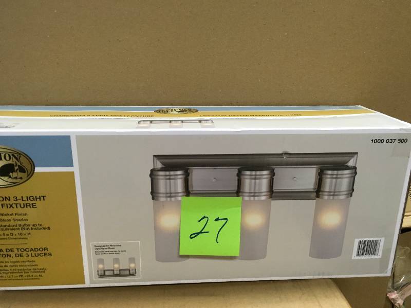 lot 27 image: Hampton Bay 3-Light Brushed Nickel Wall Vanity Fixture new
