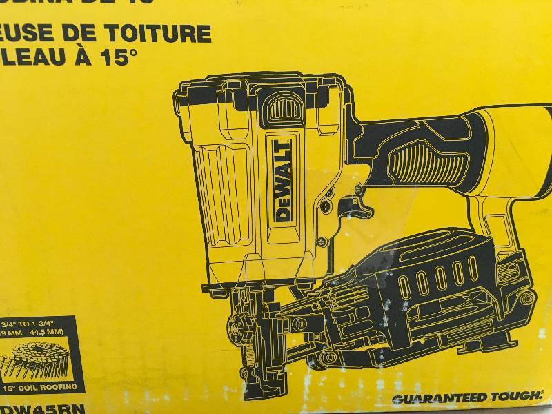 lot 35 image: Dewalt Pneumatic 15-Degree Coil Roofing Nailer in good working condition