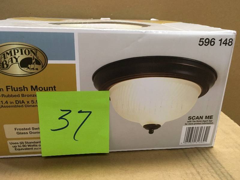 lot 37 image: Hampton Bay 11 in. 2-Light Oil-Rubbed Bronze Flushmount with Frosted Swirl Glass Shade