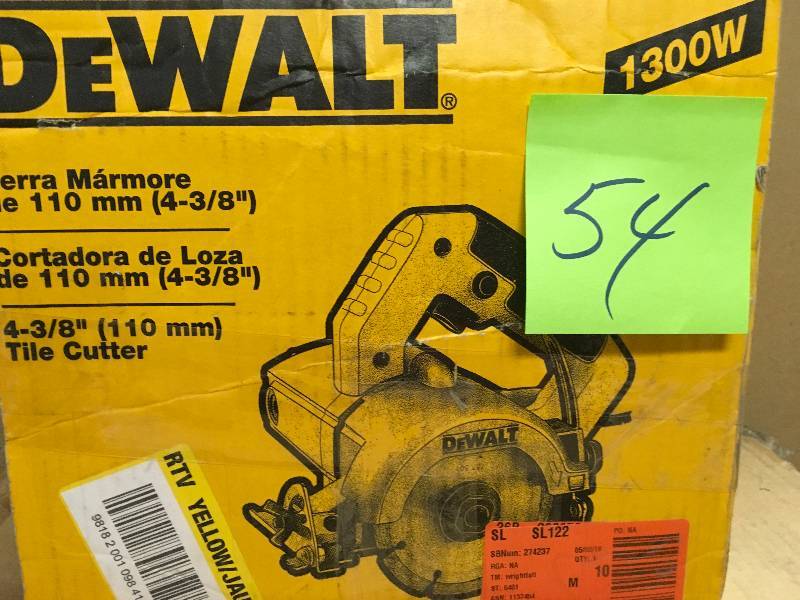 lot 54 image: Dewalt 4 -38 in. WetDry Hand-Held Tile Cutter in working condition