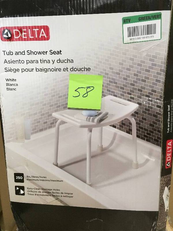 lot 58 image: Delta Bath Safety Tub and Shower Seat, 11 x 19-Inch White