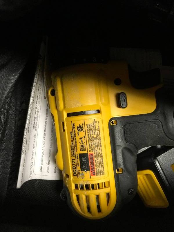 lot 59 image: Dewalt 20-Volt MAX Lithium-Ion Cordless 12 in. DrillDriver Kit with (2) Batteries 1.3Ah, Charger and Contractor Bag