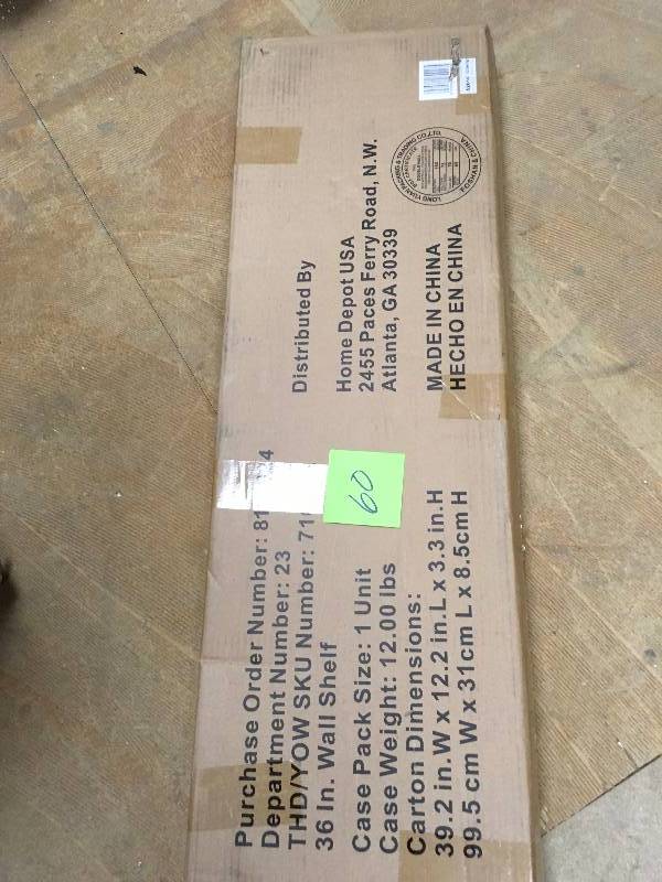 lot 60 image: Husky 9 in. H x 36 in. W x 9 in. D Steel Garage Wall Shelf