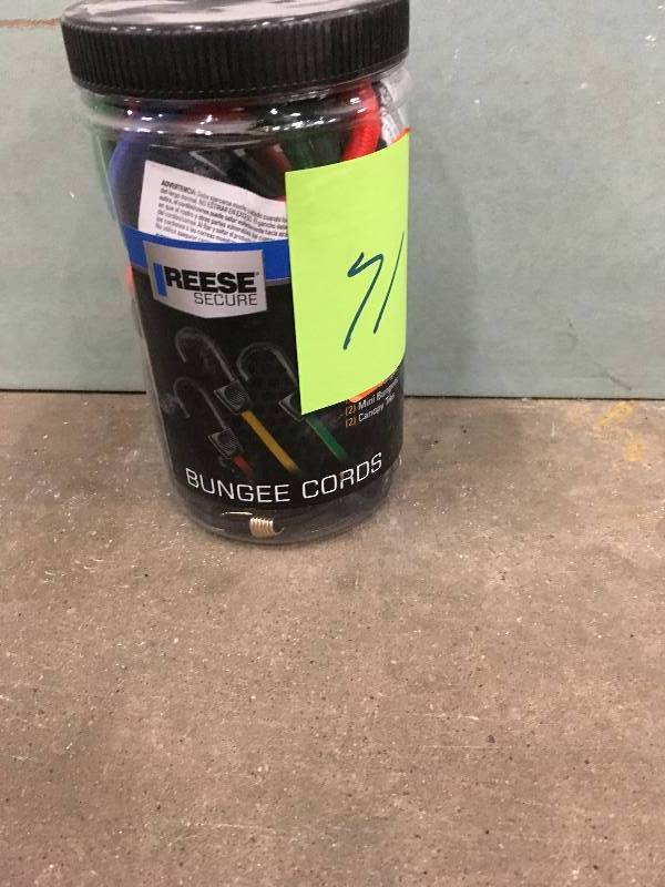 lot 71 image: Reese Secure 10PC Bungee Cord Assortment Jar