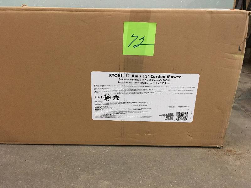 lot 72 image: Ryobi RYAC130 13 in. 11 Amp Corded Electric Walk Behind Push Mower like new in good condition