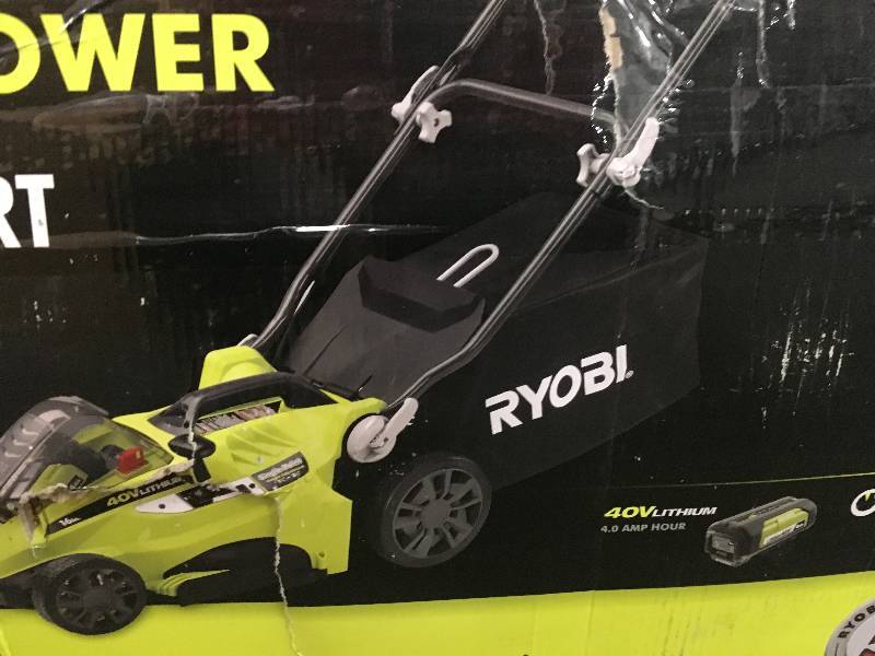 lot 75 image: Ryobi 16 40-Volt Lithium-Ion Cordless Walk-Behind Lawn Mower  like new in good condition