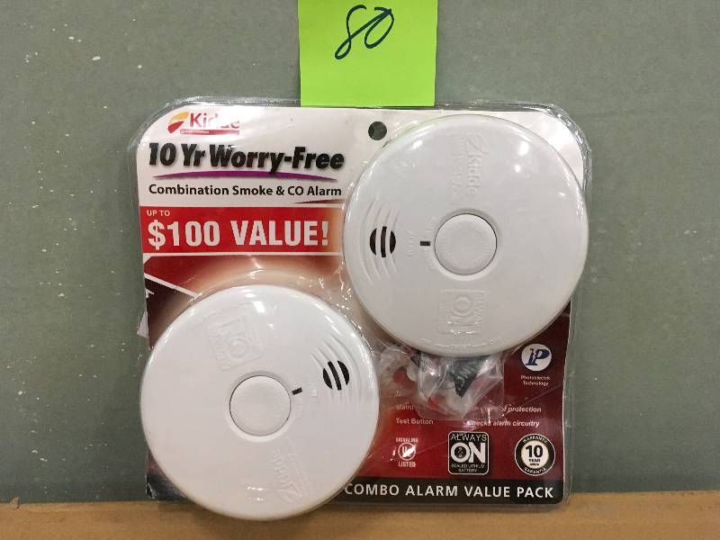 lot 80 image: COMBO ALARM VALUE PACK OF 2.Kidde Worry Free Combination Smoke & CO Alarm. 10 years warranty