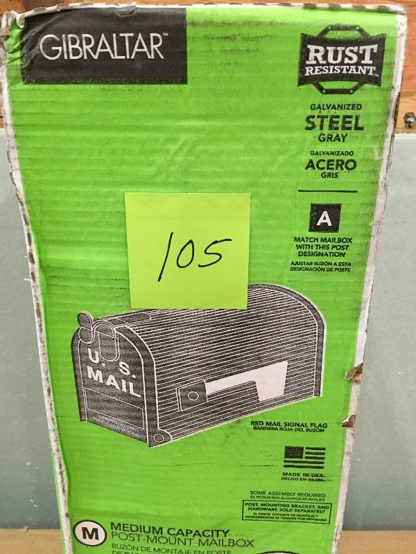 lot 105 image: Gibraltar Standard Steel Ribbed Post-Mount Mailbox in Grey