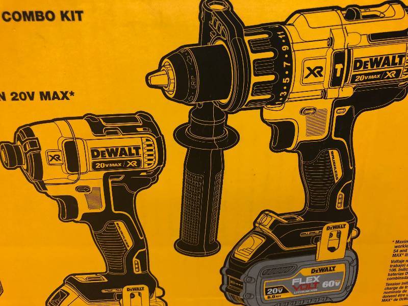 lot 110 image: DEWALT FLEXVOLT 60-Volt and 20-Volt MAX Lithium-Ion Cordless Brushless Combo Kit (2-Tool) w 2Ah and 6Ah Batteries and Charger not used