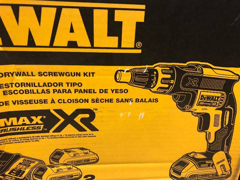 lot 114 image: DEWALT 20-Volt MAX XR Lithium-Ion Cordless Brushless Drywall Screw Gun Kit with (2) Batteries 2Ah, Charger and Contractor Bag not used