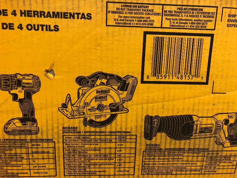 lot 115 image: DEWALT 20-Volt MAX Lithium-Ion Cordless Combo Kit (4-Tool) with (2) Batteries 2Ah, Charger and Contractor Bag not used