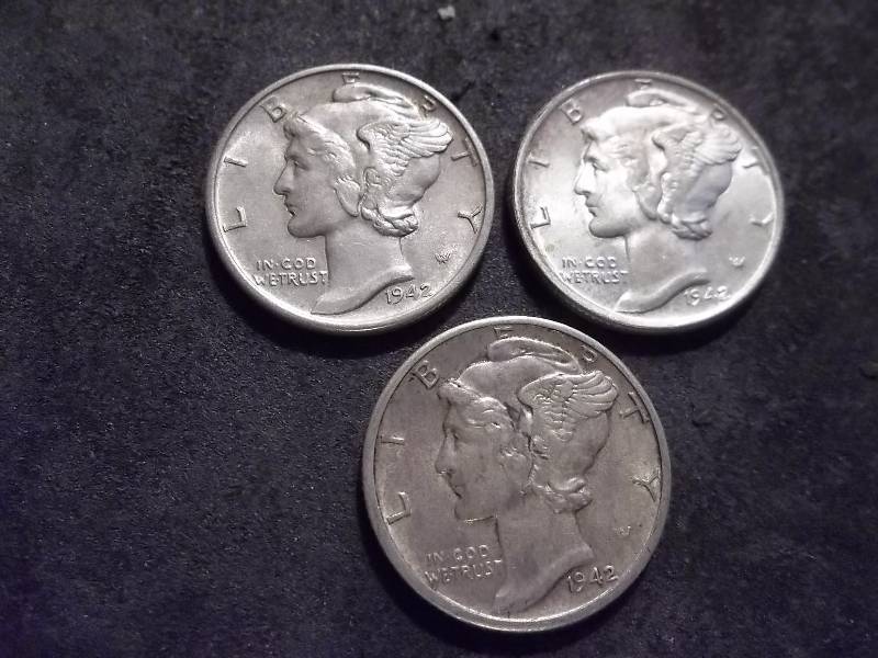 1942 P. D. S Mercury Dimes