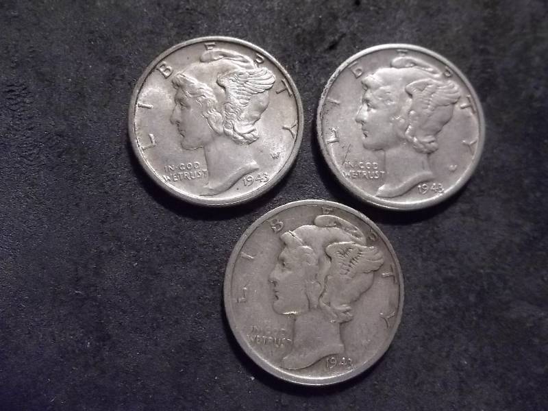 1943 P. D. S Mercury Dimes